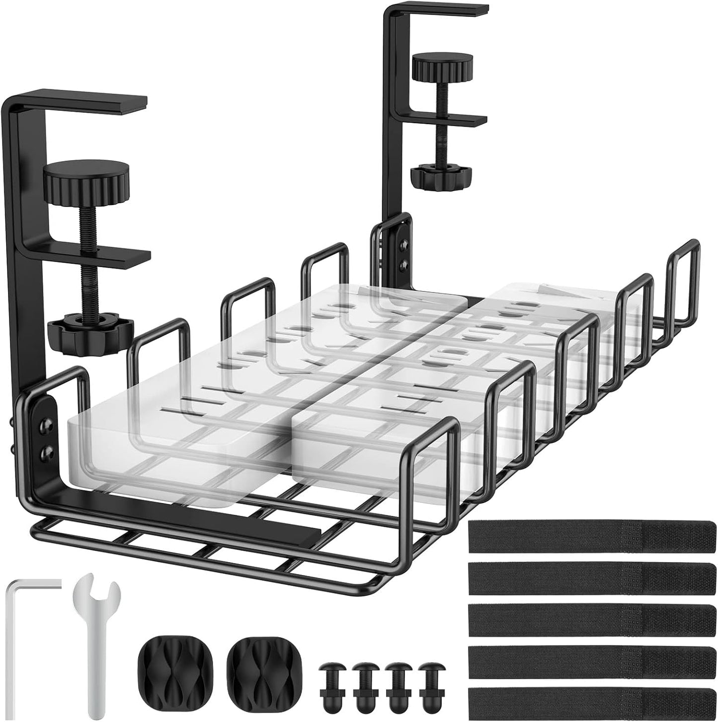 Under Desk Cable Management Tray Upgraded Clamp Cable Management Box for home improvement Rack Organizer Strips Black 1 Pack